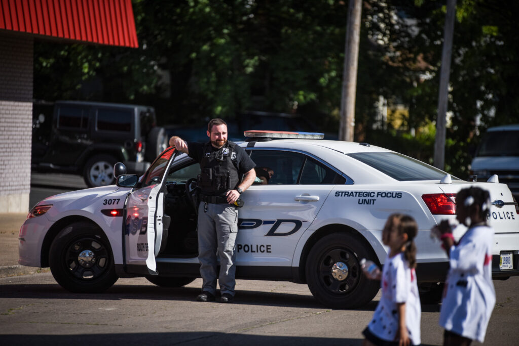 A South Bend police officer out on patrol in the community