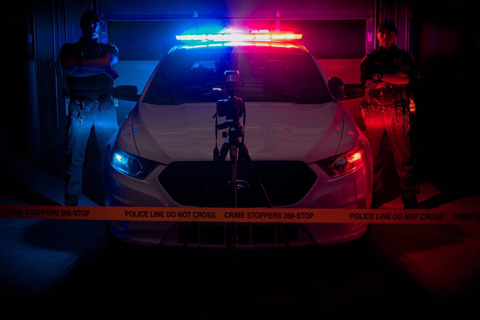 a police car with flashing lights